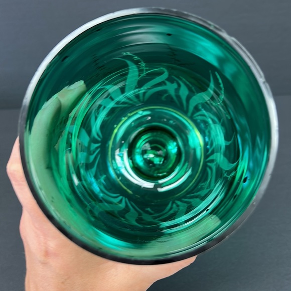 Vintage bohemian glass tall footed decanter with painted lily of the valleys - Picture 3 of 15